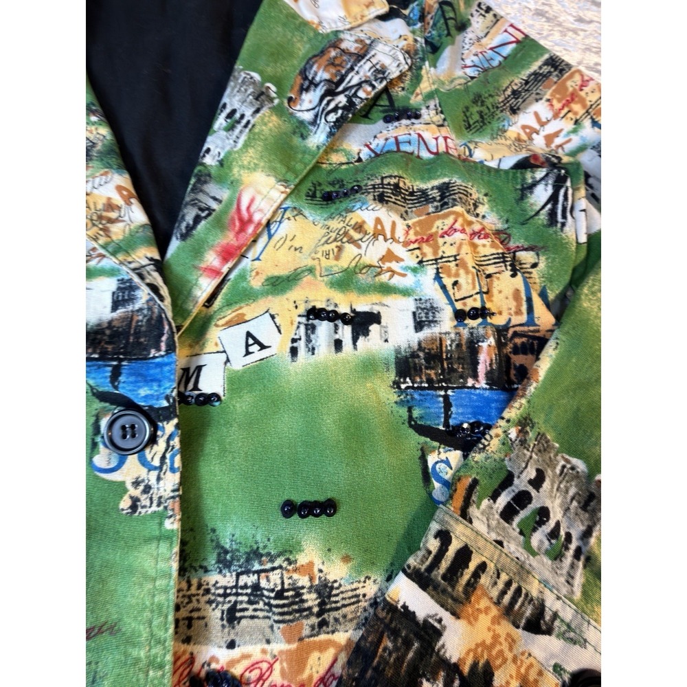 Trudi A Postcards Italy Print Blazer Jacket Womens L‎ Art To Wear Roma Venezia - Picture 7 of 13